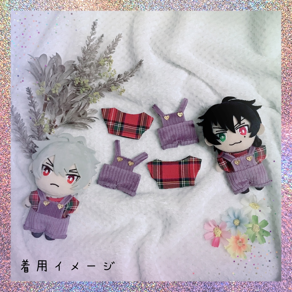 コーデュロイ ラベンダーサロペット+チェックシャツセット