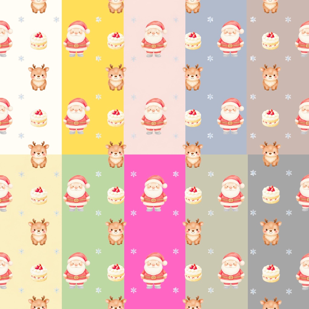 【商用利用OK】サンタ＆トナカイのクリスマス デジタルペーパー 10色セット｜水彩風・シームレスパターン