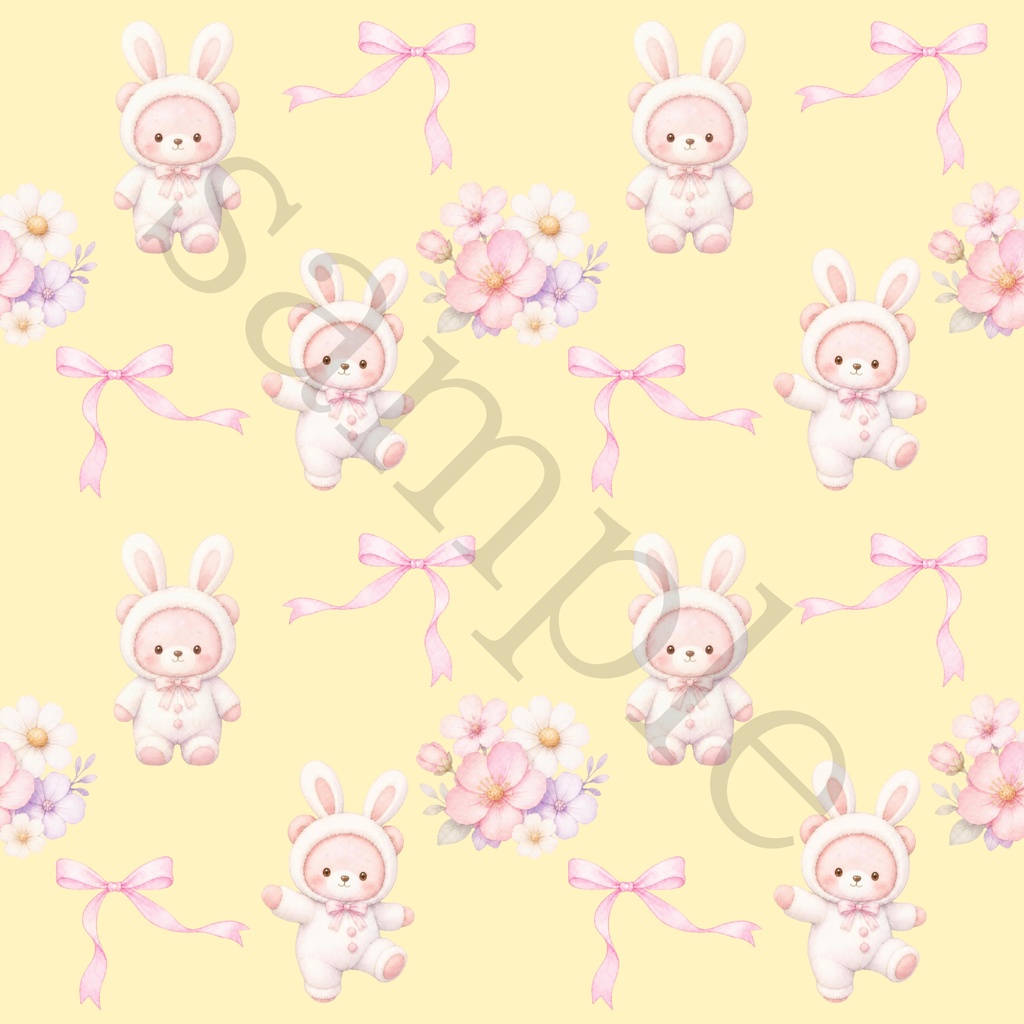 【商用利用OK】うさぎくま&お花のデジタルペーパー 12色セット|水彩風・シームレスパターン
