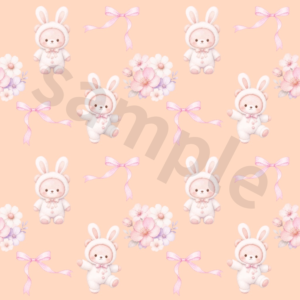 【商用利用OK】うさぎくま&お花のデジタルペーパー 12色セット|水彩風・シームレスパターン