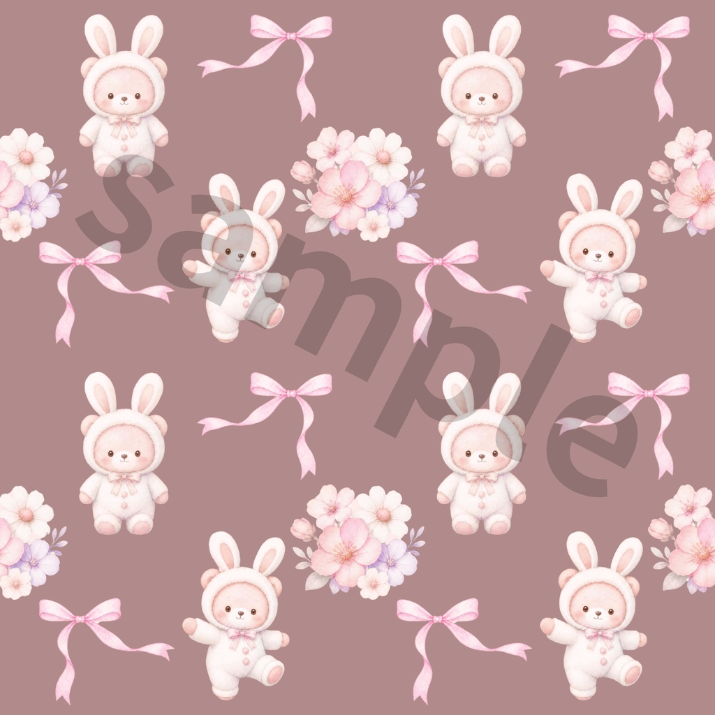 【商用利用OK】うさぎくま&お花のデジタルペーパー 12色セット|水彩風・シームレスパターン