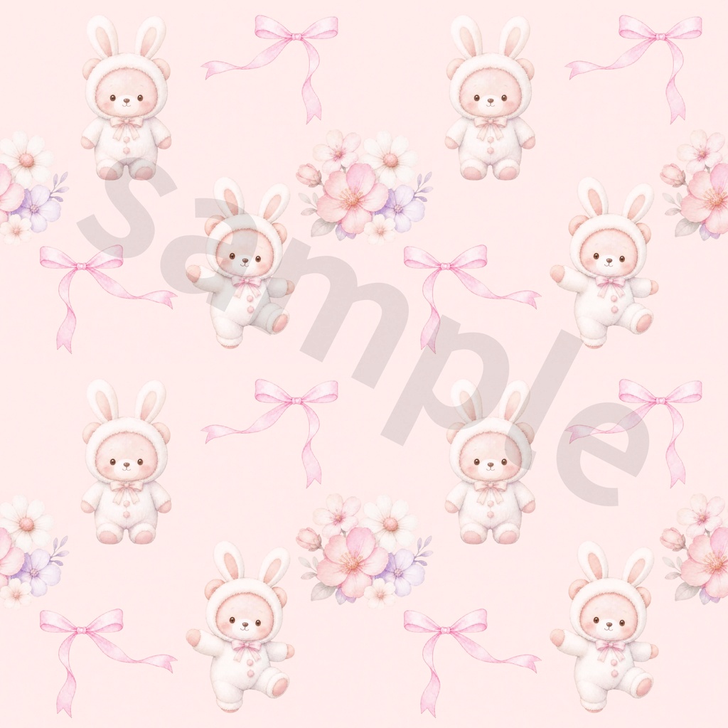 【商用利用OK】うさぎくま&お花のデジタルペーパー 12色セット|水彩風・シームレスパターン