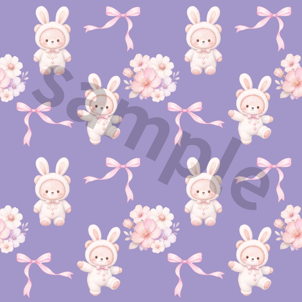【商用利用OK】うさぎくま&お花のデジタルペーパー 12色セット|水彩風・シームレスパターン