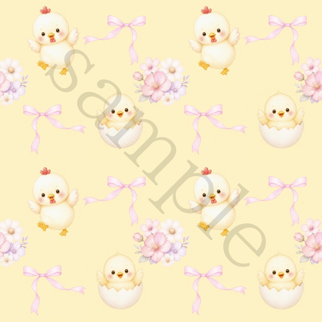 【商用利用OK】ひよことお花のデジタルペーパー 12色セット|水彩風・シームレスパターン