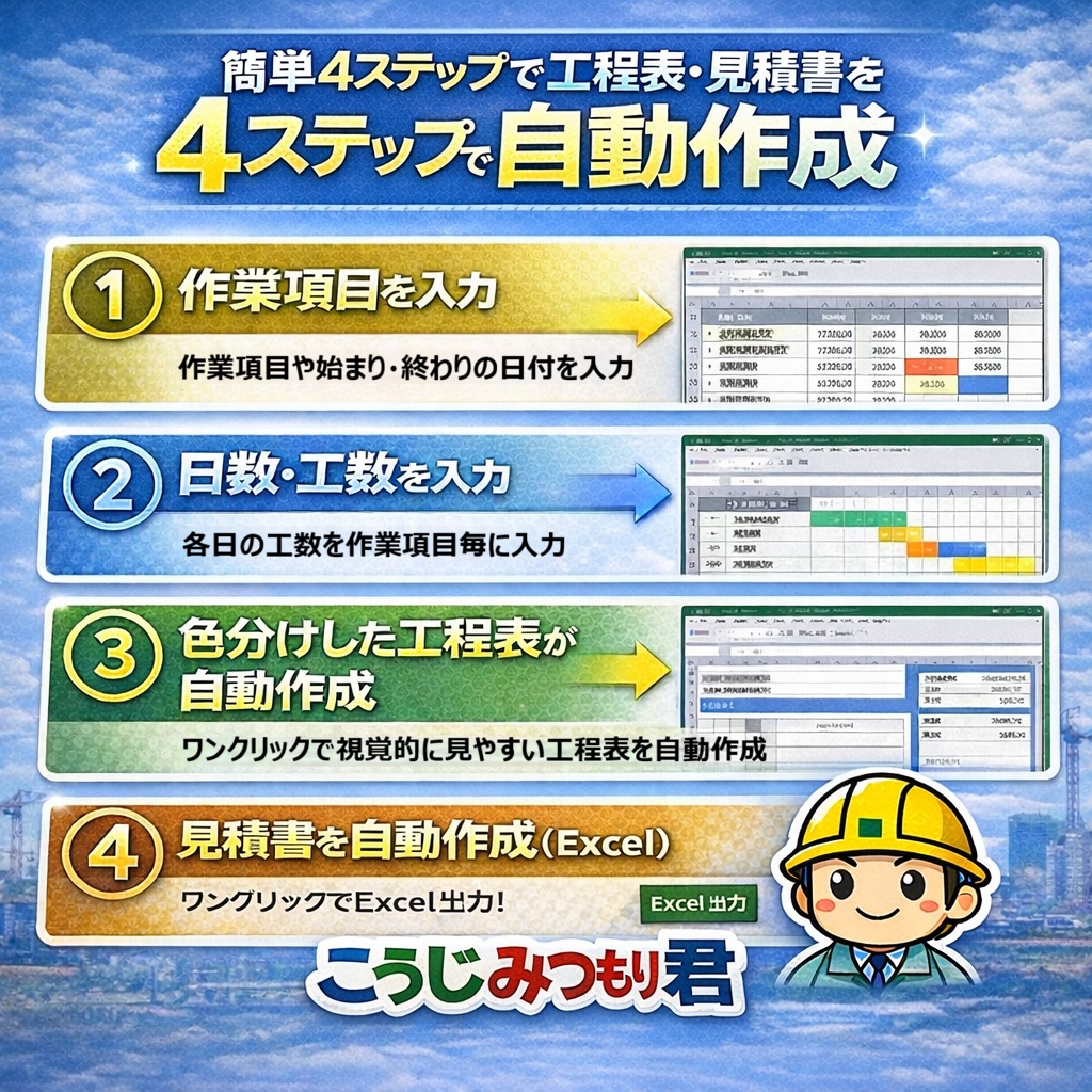 【Excel業務効率化】工程表から見積書を自動作成「こうじみつもり君」