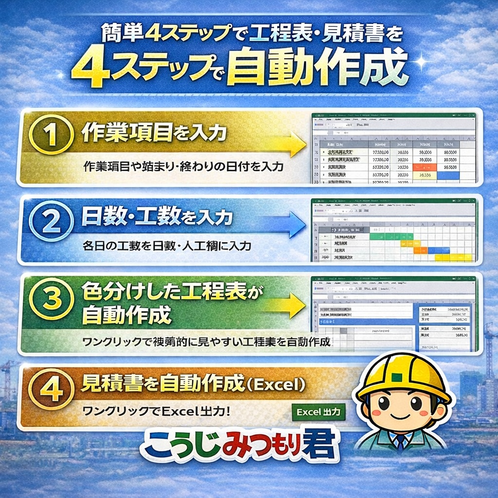 【Excel業務効率化】工程表から見積書を自動作成「こうじみつもり君」