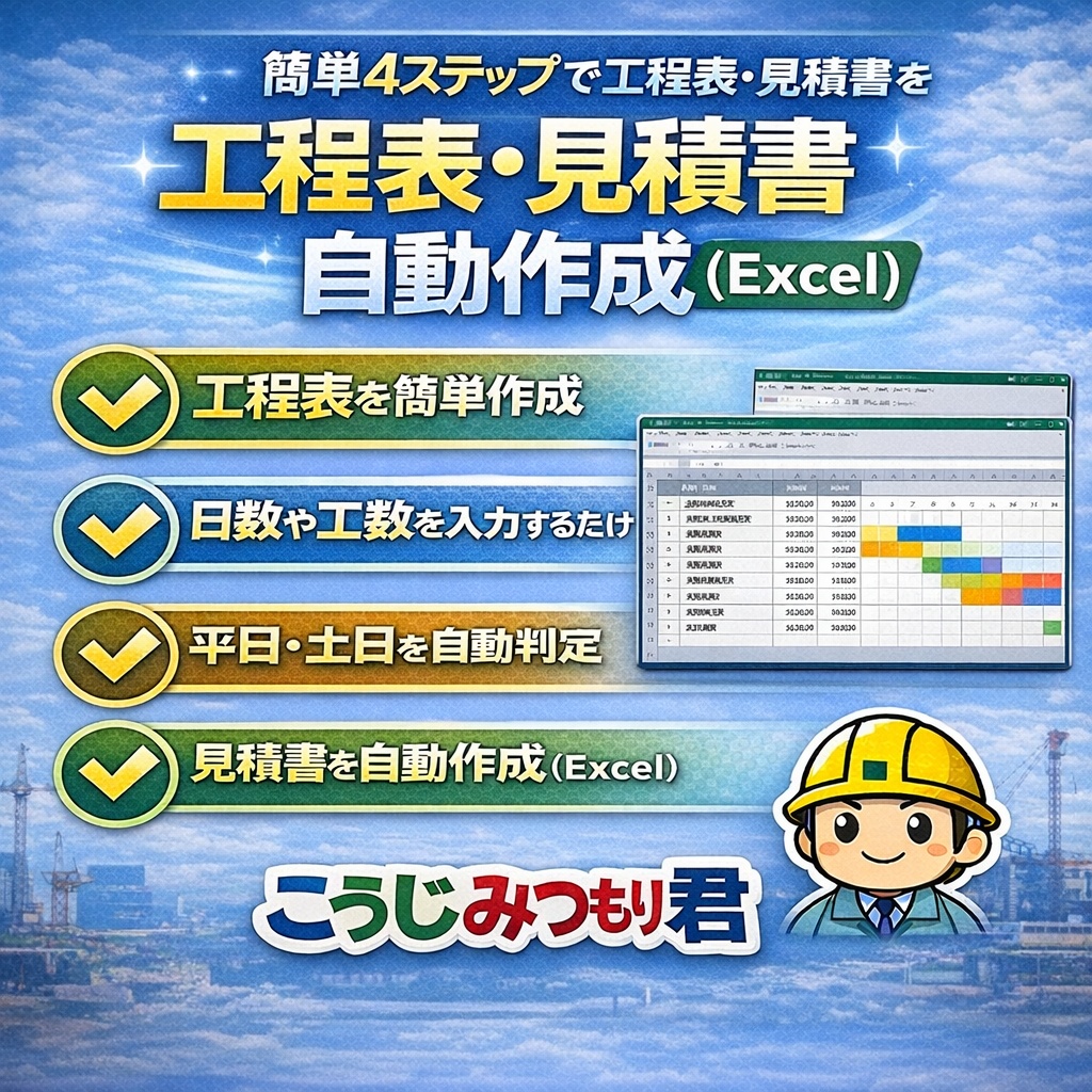 【Excel業務効率化】工程表から見積書を自動作成「こうじみつもり君」