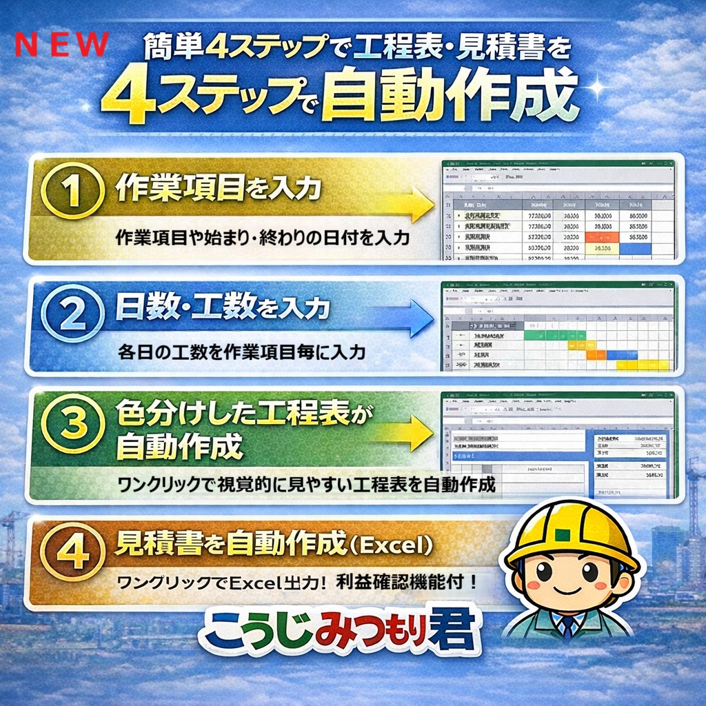 【Excel業務効率化】工程表から見積書を自動作成「こうじみつもり君」【利益シミュレーション機能付き】