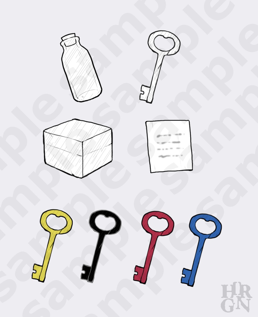 【無料】鍵、小瓶、小箱、メモ