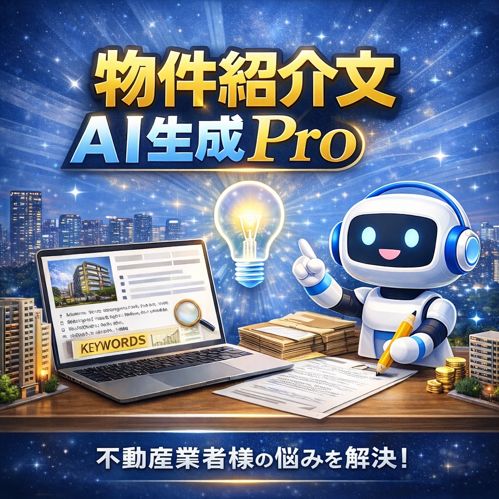 【不動産業者】物件紹介文AI生成ツール Pro｜5つのスタイル切替｜SEO対策対応｜一括生成