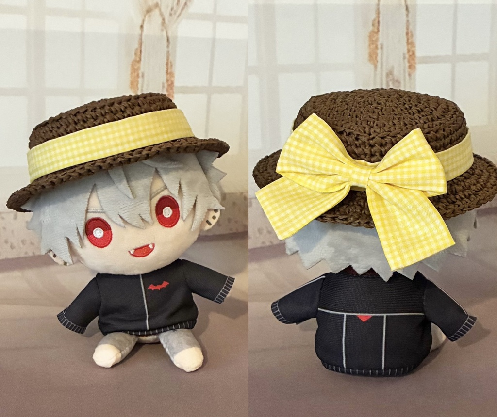 【ぬいドール用】ギンガムリボンのカンカン帽