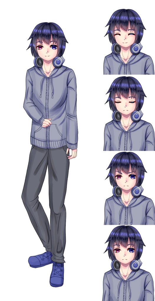 ゲームや動画用の立ち絵1枚+表情差分4枚