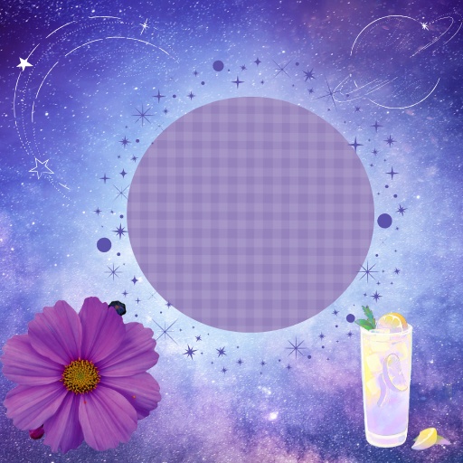 【アイコン用】星空とカクテルの幻想的パープルアイコン