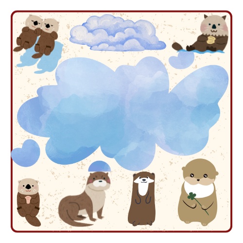 【アイコン用】春の夜の夢:ふわふわ雲とカワウソのデザイン