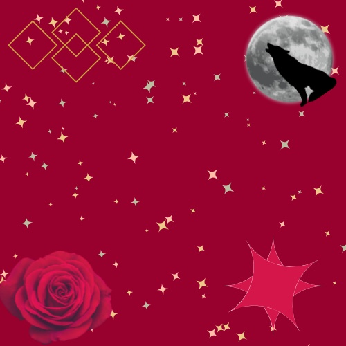 【アイコン用】真紅の遠吠え:月夜に咲く薔薇とオオカミのフレーム