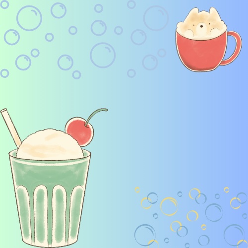 【アイコン用】七月のティータイム:夏のクリームソーダと雲色ラテ
