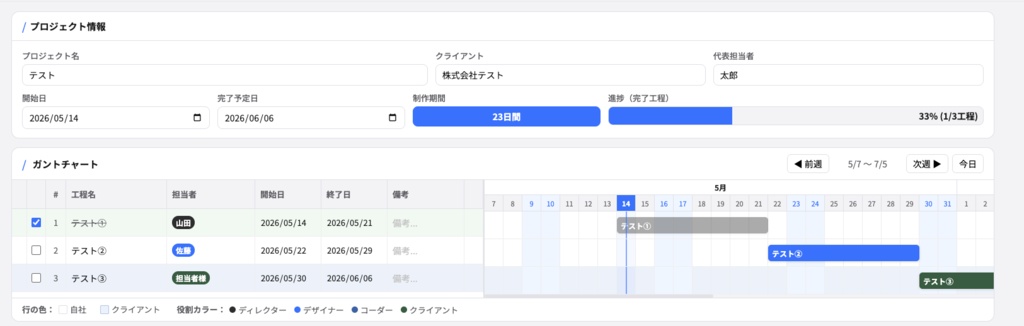 PC専用:【ブラウザで完結】シンプル&高機能ガントチャート作成ツール(WEB制作・映像制作対応版)