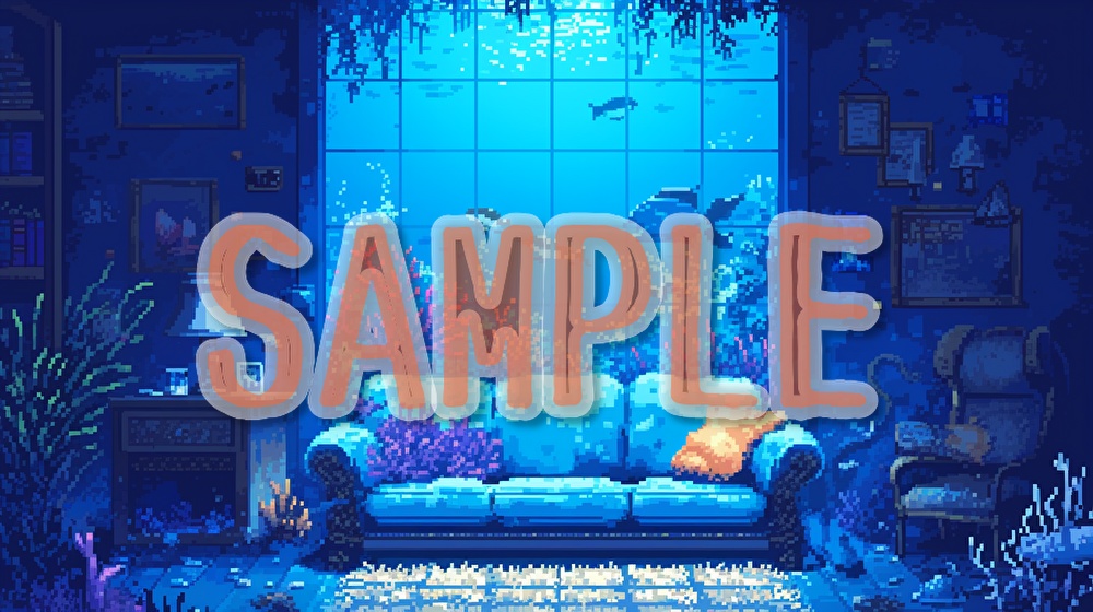 【著作権フリー】海中のリビングルームイラスト素材集【全55枚】【AI生成】