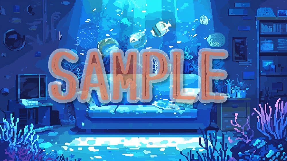 【著作権フリー】海中のリビングルームイラスト素材集【全55枚】【AI生成】