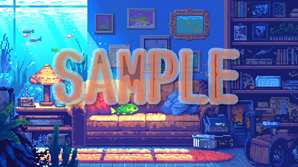 【著作権フリー】海中のリビングルームイラスト素材集【全55枚】【AI生成】