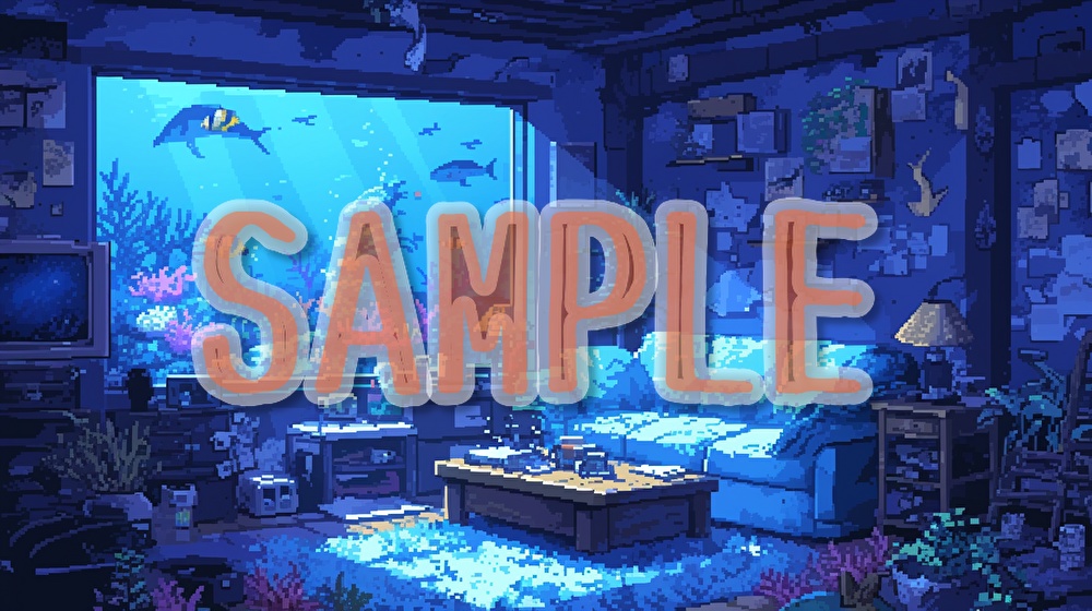 【著作権フリー】海中のリビングルームイラスト素材集【全55枚】【AI生成】