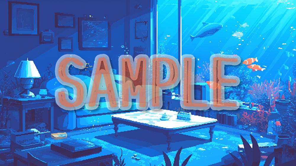 【著作権フリー】海中のリビングルームイラスト素材集【全55枚】【AI生成】