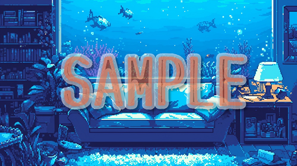 【著作権フリー】海中のリビングルームイラスト素材集【全55枚】【AI生成】