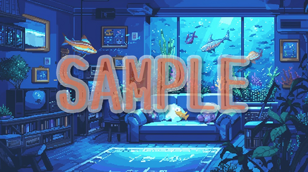 【著作権フリー】海中のリビングルームイラスト素材集【全55枚】【AI生成】