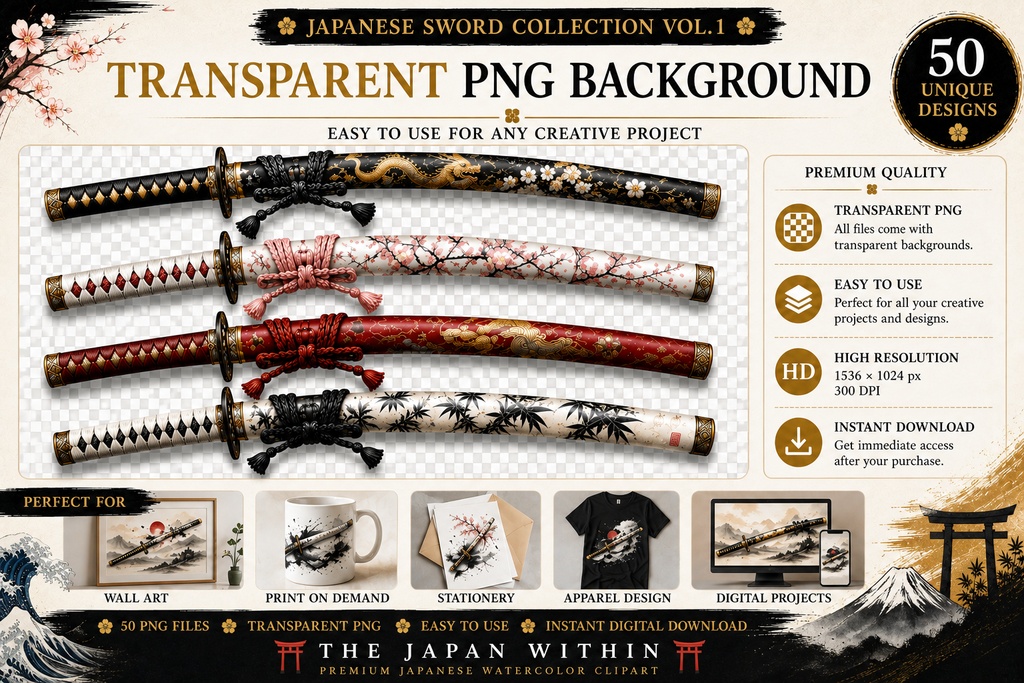 日本刀クリップアート50点|Japanese Sword PNG Clipart Collectio