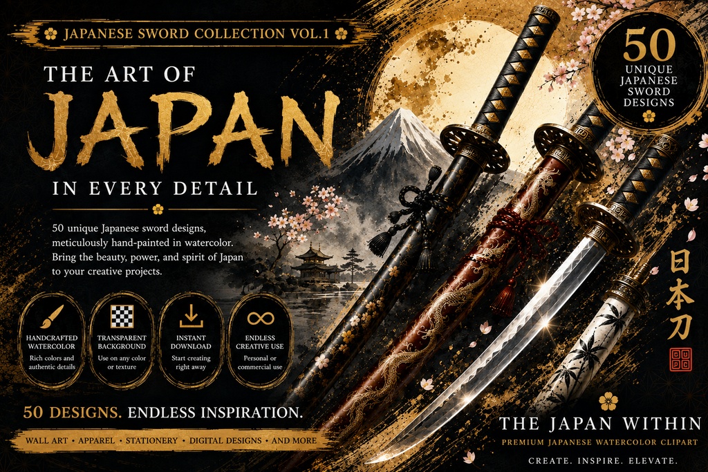 日本刀クリップアート50点|Japanese Sword PNG Clipart Collectio