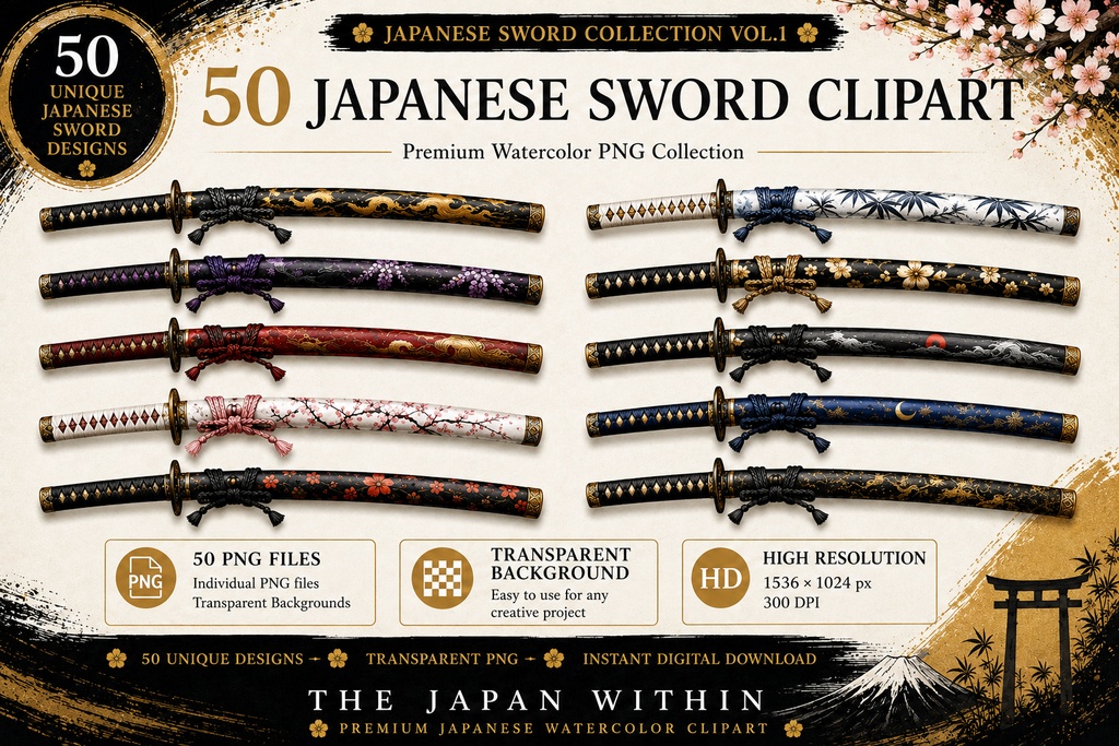 日本刀クリップアート50点|Japanese Sword PNG Clipart Collectio