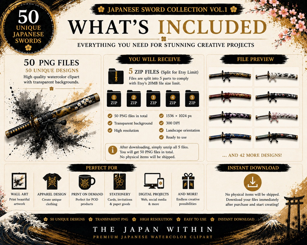 日本刀クリップアート50点|Japanese Sword PNG Clipart Collectio