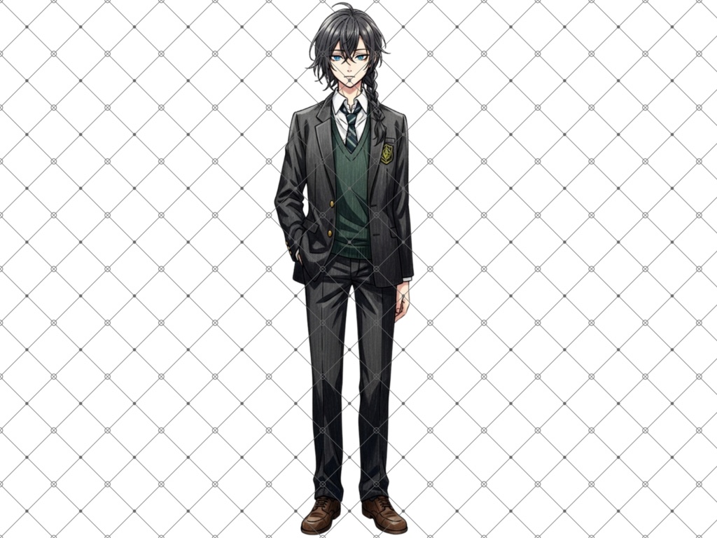 立ち絵素材① 3枚セット 白フチ有無 男性 学生服