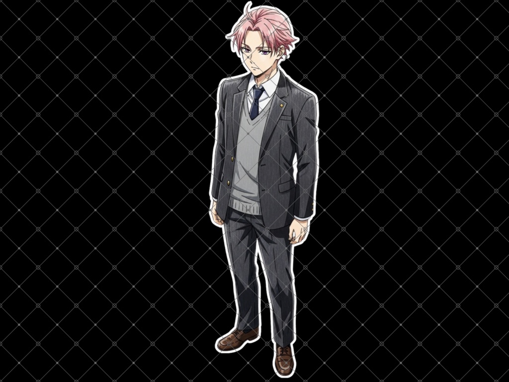 立ち絵素材② 3枚セット 白フチ有無 男性 ピンク髪