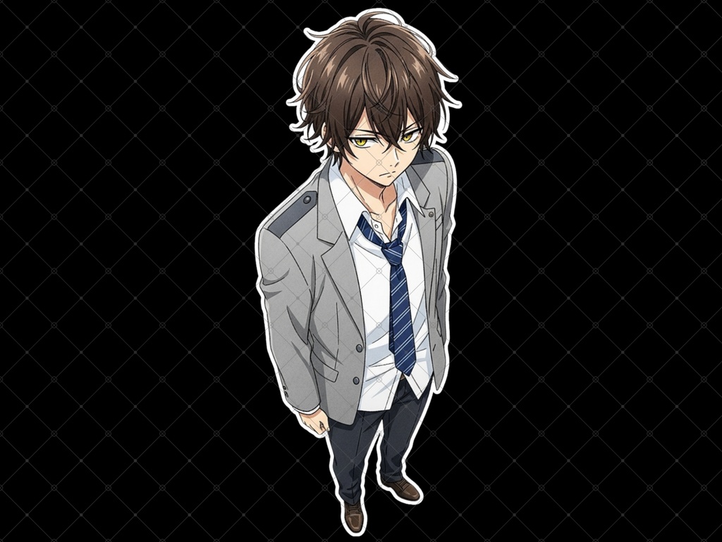 立ち絵素材③ 3枚セット 白フチ有無 男性 学生服