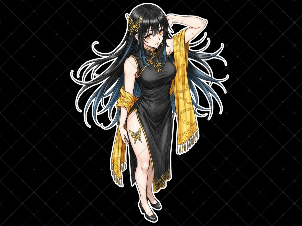 立ち絵素材⑬ 3枚セット 白フチ有無 女性