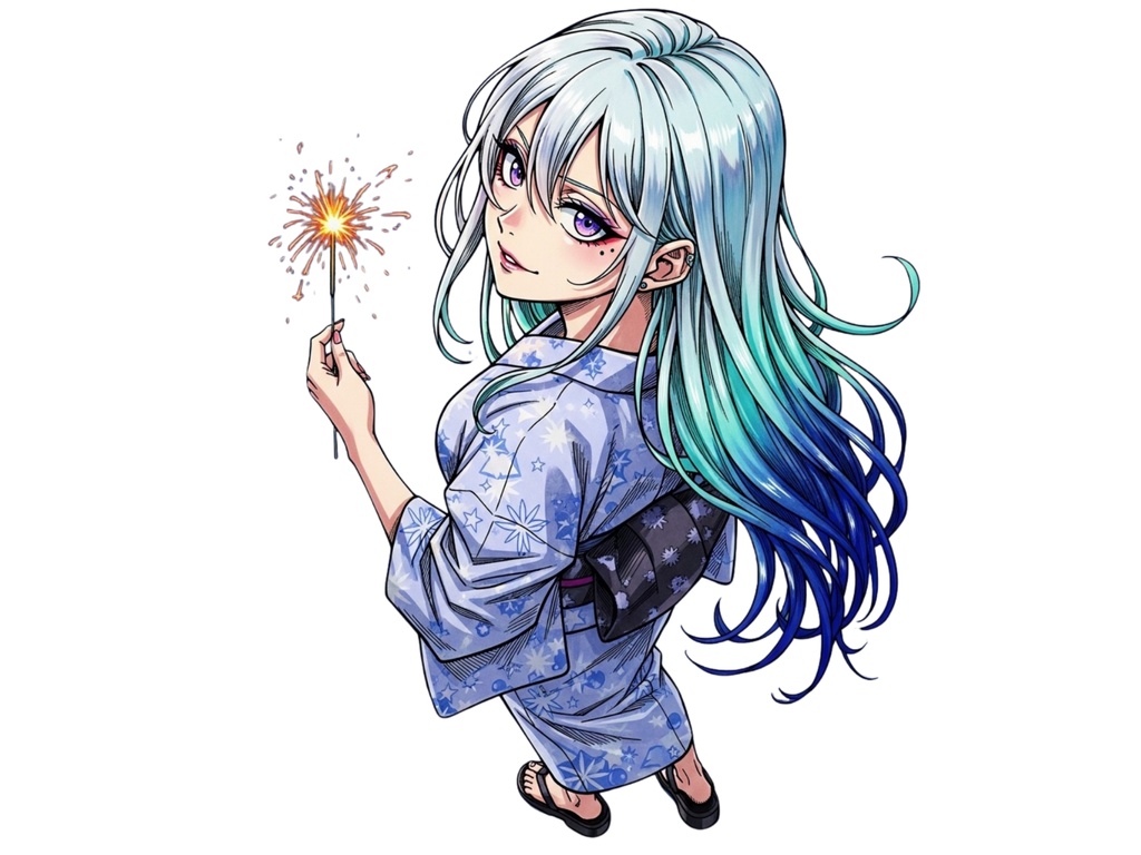 !!無料!! 立ち絵素材 白フチ有無 女性 夏祭り