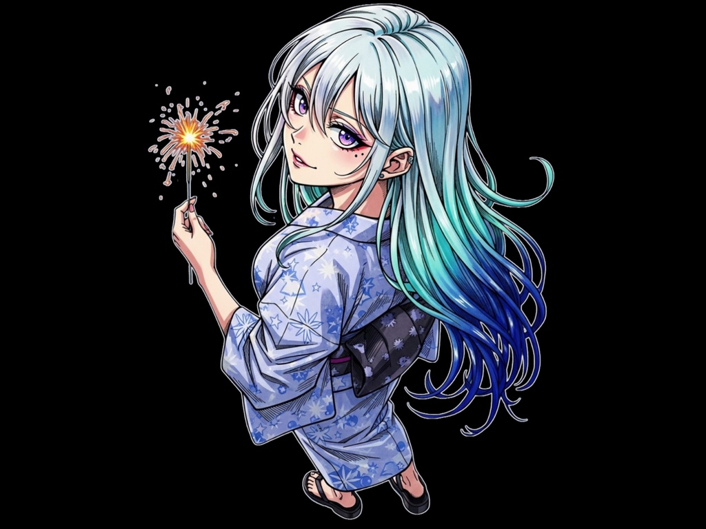 !!無料!! 立ち絵素材 白フチ有無 女性 夏祭り