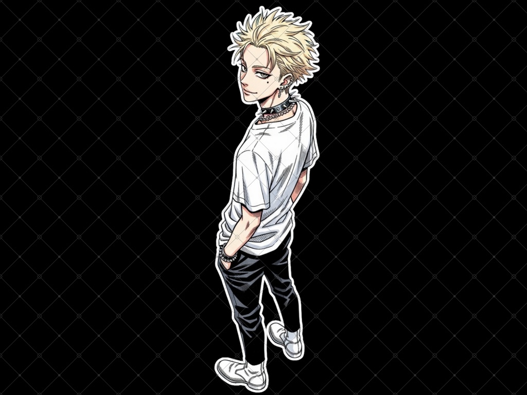 立ち絵素材⑱ 2枚セット 白フチ有無 男性 ペアセット