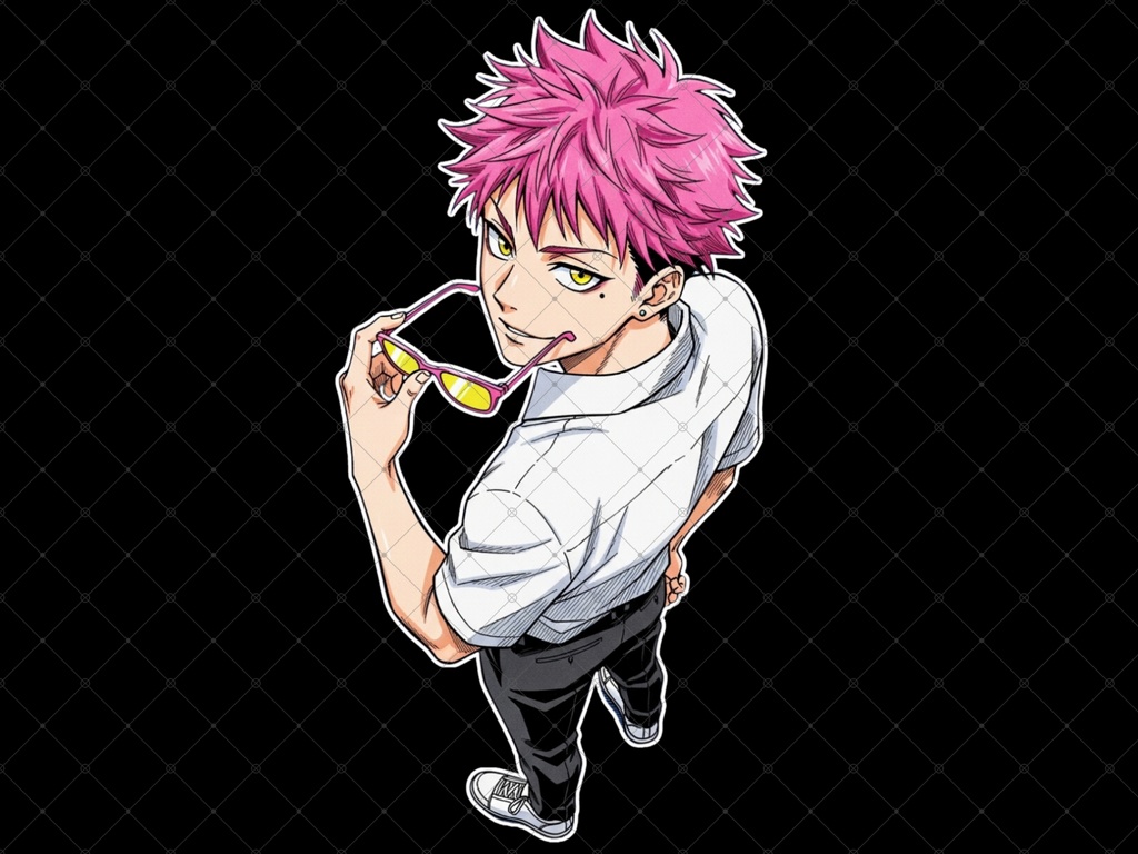 立ち絵素材⑳ 2枚セット 白フチ有無 男性 ペアセット ピンク髪