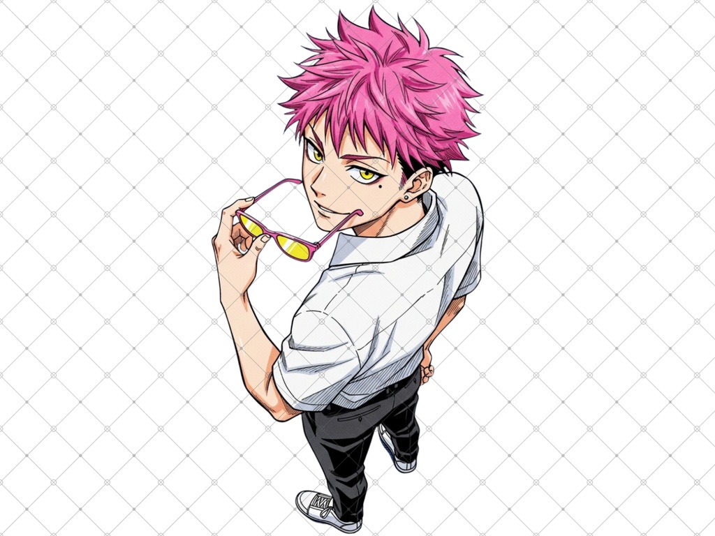 立ち絵素材⑳ 2枚セット 白フチ有無 男性 ペアセット ピンク髪