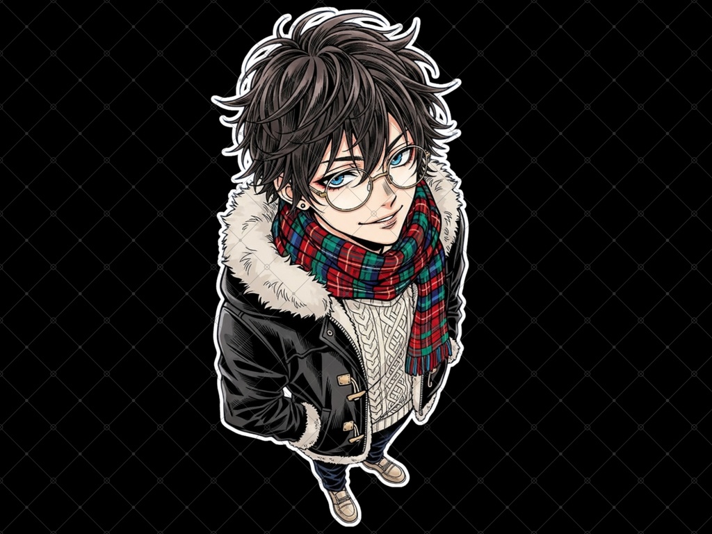 立ち絵素材㉒ 2枚セット 白フチ有無 男性 ペアセット