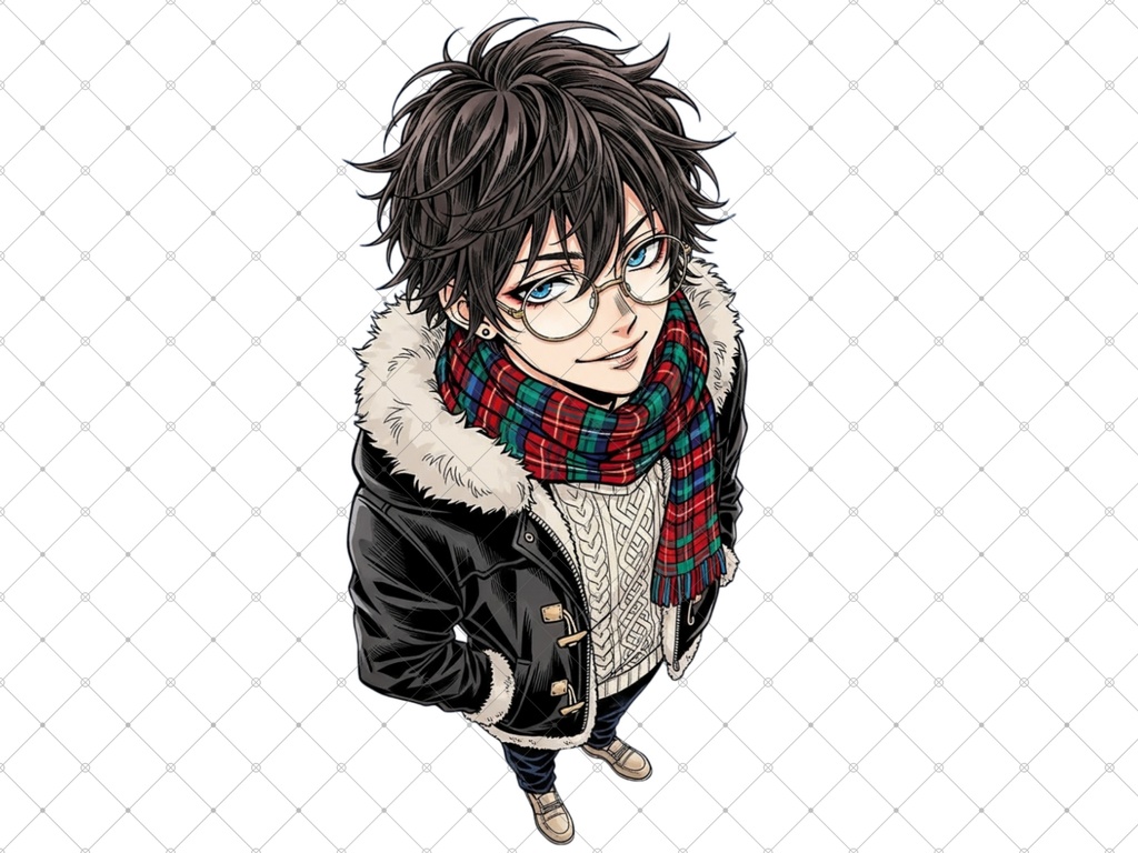 立ち絵素材㉒ 2枚セット 白フチ有無 男性 ペアセット