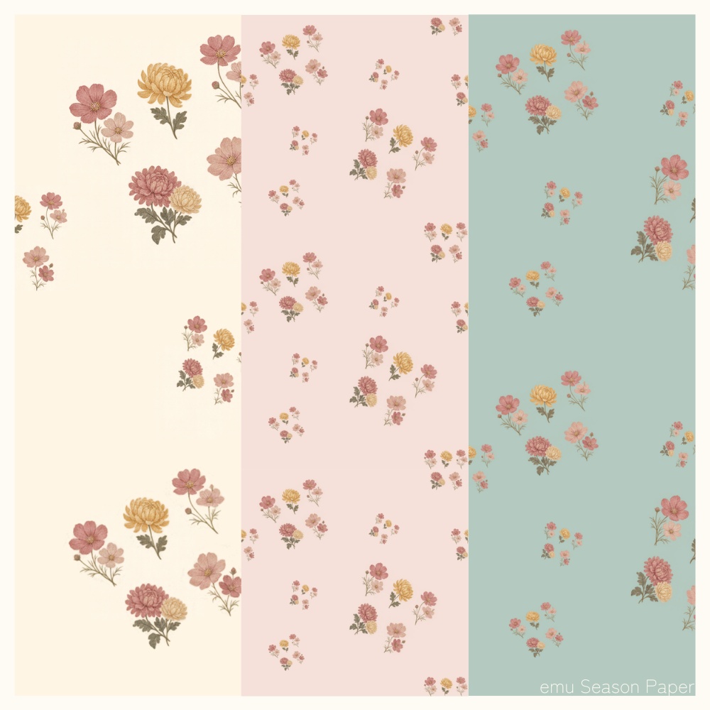 秋の紅葉デジタルペーパー6枚セット|もみじ・イチョウ・コスモス・菊(シームレス)
