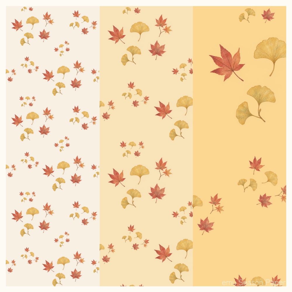 秋の紅葉デジタルペーパー6枚セット|もみじ・イチョウ・コスモス・菊(シームレス)