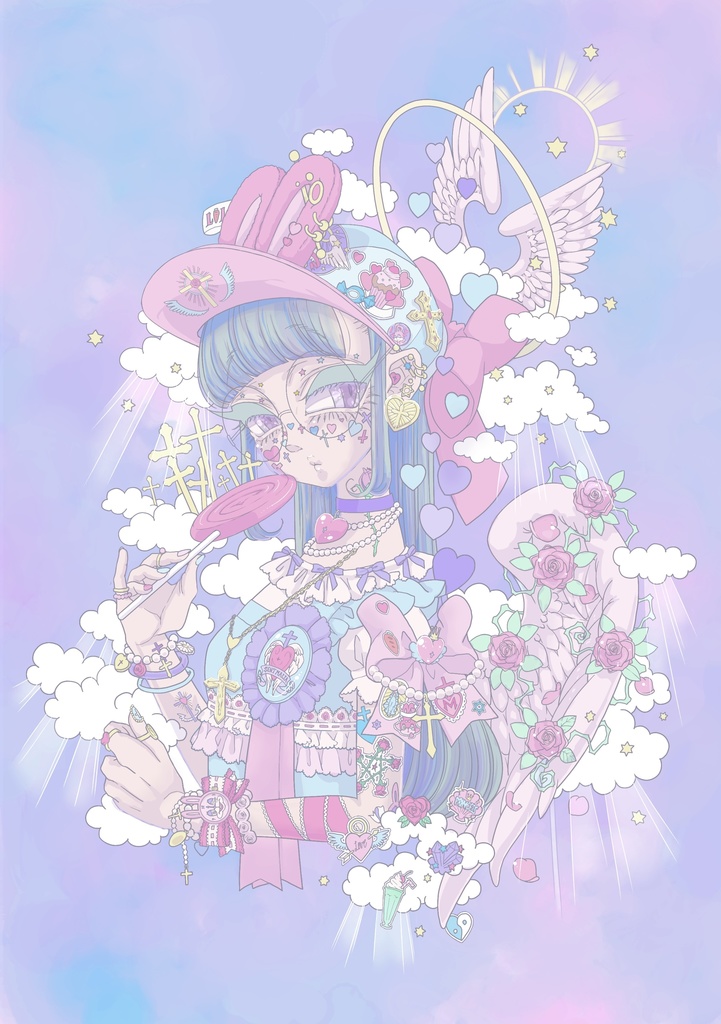 ポストカード　rabbit cap angel