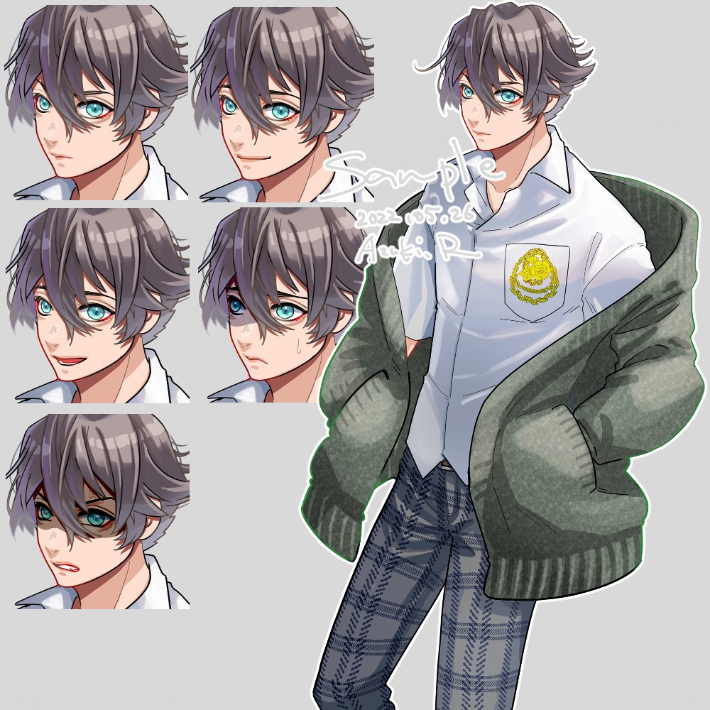 TRPG等立ち絵フリー販売【膝上】学生っぽい青年【表情5種】