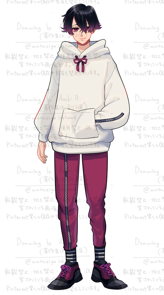 TRPG等立ち絵フリー素材販売【股上/全身】ピンク髪の青年【表情5種×髪差分】