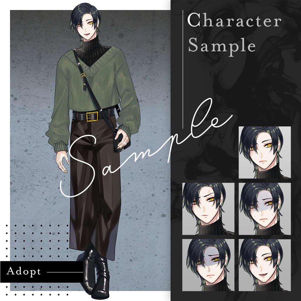TRPG等立ち絵フリー素材販売【全身】秋服男性【表情５種】