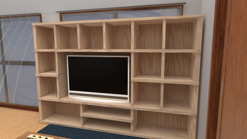 VRChat想定 壁面収納付きテレビ台